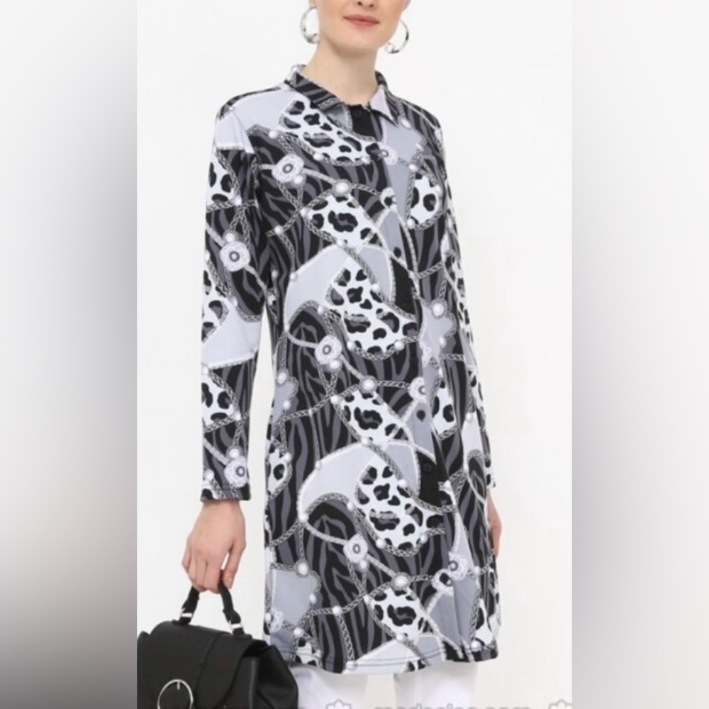 Long Sleeve Tunic Blouse Mini Dress Point Collar Size Large New without Tags
